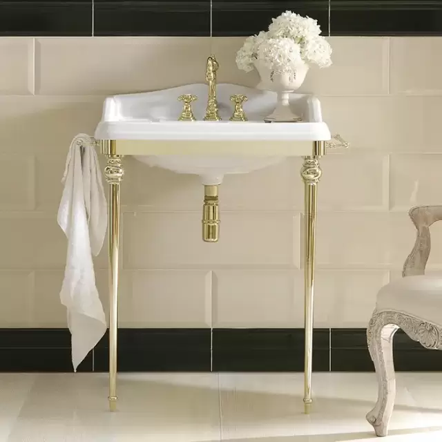 3SC Consolle Консоль Dandy 98х56хh104см, с раковиной LA02, сифоном и полотенцедердателями, напольный, цвет: золото 24к. Lucido