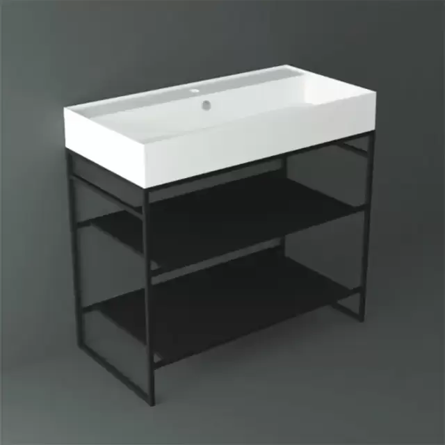Simas Agile Структура металлическая 91x46xh72см, напольная, для раковины с 1 отв., AG91, с 2 полками, цвет: черный матовый