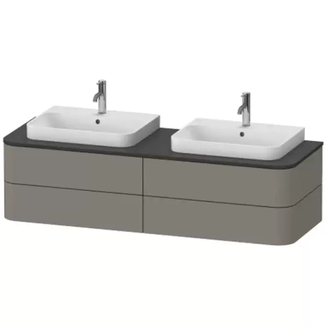 Duravit Happy D.2 Plus Тумба подвесная 160x55х40.8см, с 2 раковинами и 4 ящиками, цвет: stone grey satin matt