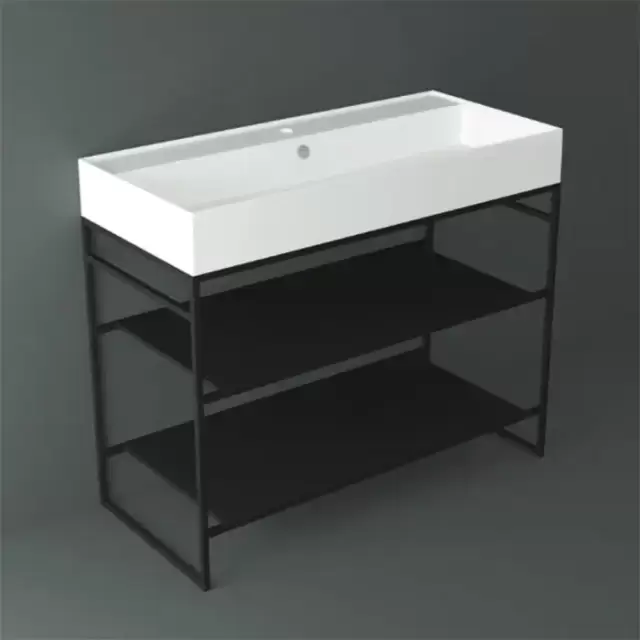 Simas Agile Структура металлическая 101x46xh72см, напольная, для раковины с 1 отв., AG101, с 2 полками, цвет: черный матовый