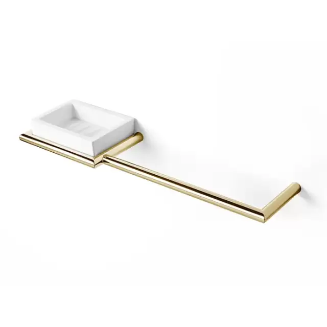 3SC Guy Полотенцедержатель и мыльница, 40см., слева, подвесная, композит Solid Surface, цвет: белый матовый/золото 24к. Lucido