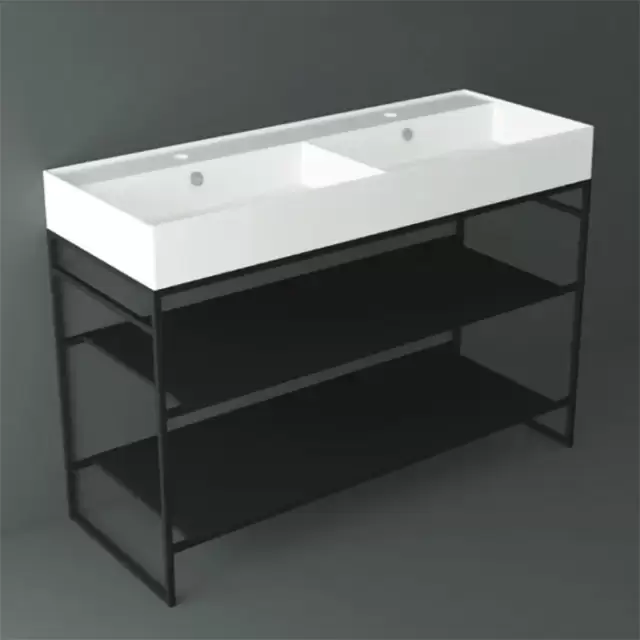 Simas Agile Структура металлическая 121x46xh72см, напольная, для раковины с 1 отв., AG121, с 2 полками, цвет: черный матовый