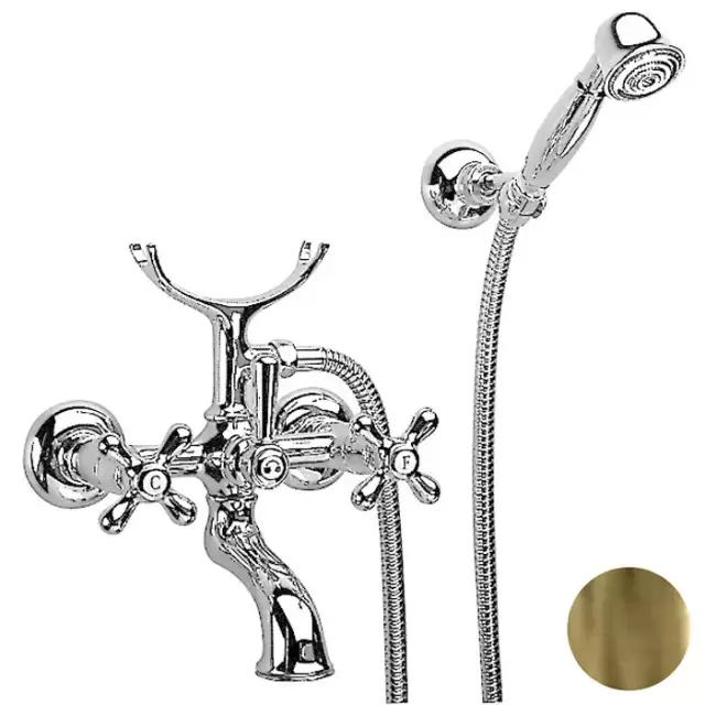 Nicolazzi Nuova Brenta Смеситель для ванны с 2мя ручками, с переключателем  + комплект руч. душа, цвет: бронза