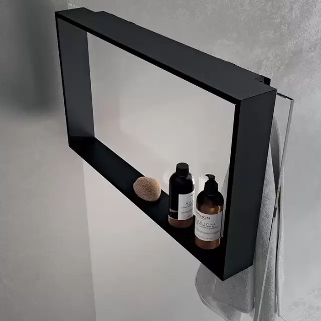 Novellini Kuadra Аксессуары для кабины 70х40cм., с внутренней полкой и внешним крючком, для крепления на стекло, цвет: черный матовый