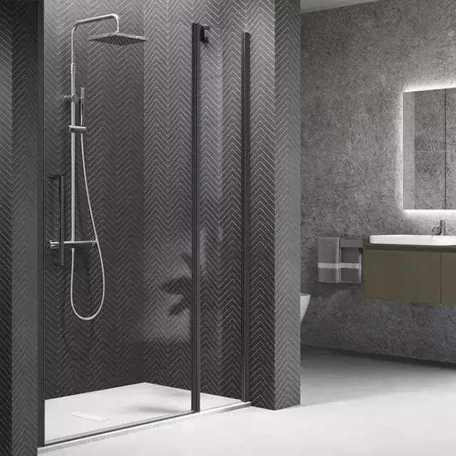 Novellini Young Душевая дверь правая/левая 87-91х200см., для ниши, распашная с неподвижным сегментом, стекло, цвет: черный