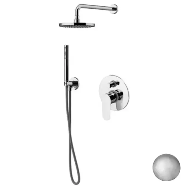 Gattoni H2Omix7000 Комплект для душа со смесителем встроенным на 2 выхода, ручным душем 6386/PD с держателем и верхним душем 250 мм, цвет: Nickel Spazzolato