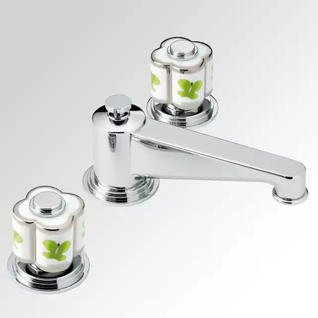 THG CAPUCINE VERT DECOR PLATINE Смеситель для раковины на 3 отверстия, с донным клапаном, декор платина/зеленый, цвет: хром