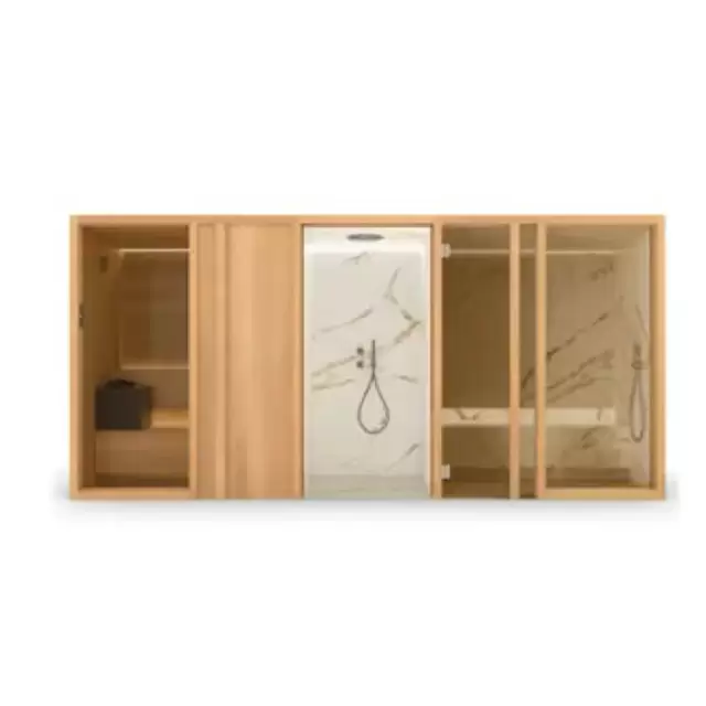 Effegibi Yoku Spa Door Сауна&Хаммам 444x170х217см, пристенная, цвет: термообработанной древесины/Fior di Bosco Tortora