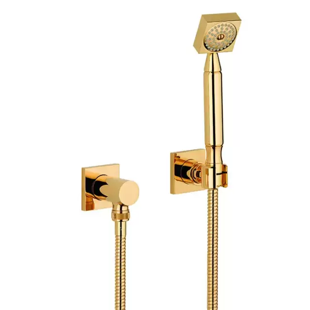 THG Ginkgo Душевой комплект с ручным душем, шланг 1500 мм., держатель и подвод воды, цвет: полированное золото