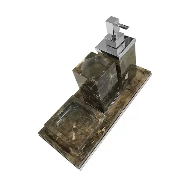 3SC Palace Marmo Комплект: стакан, дозатор, мыльница, лоток, цвет: мрамор Emperador dark/хром