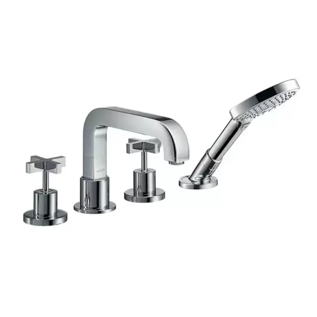 Axor Citterio, Смеситель для ванны, на 4 отверстия, монтаж на плитку, с крестовыми рукоятками, внешняя часть, цвет: хром