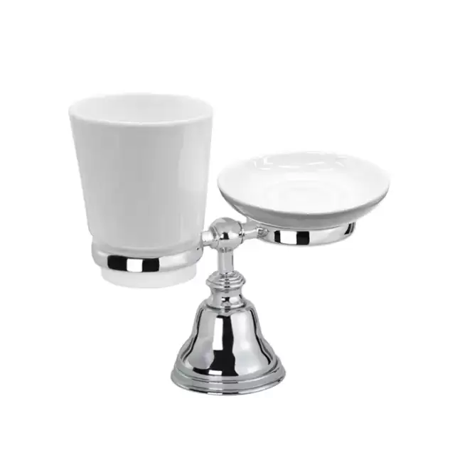 TW Harmony 141, настольный держатель с мыльницей и стаканом, керамика (бел), цвет: хром
