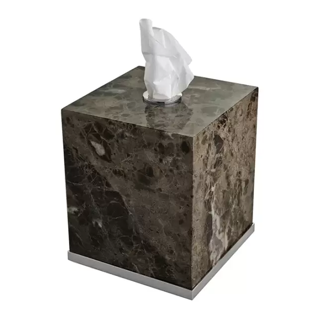 3SC Palace Marmo Контейнер для бумажных салфеток, 13х13х15 см, квадратный, настольный, цвет: мрамор Emperador dark/хром