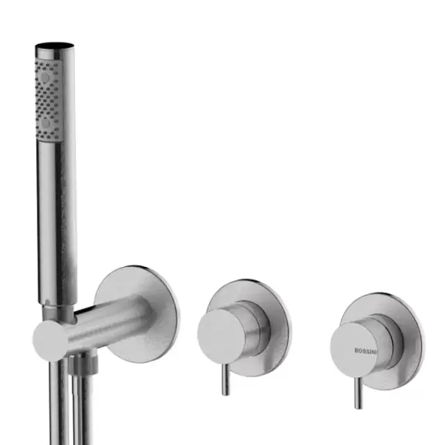 Bossini Nobu Встраиваемый монорыч. смеситель для душа, с перекл.на 2 вых, душ. набор Zen-Inox с гибким шлангом Cromolux 150 см., цвет: нержавеющая сталь