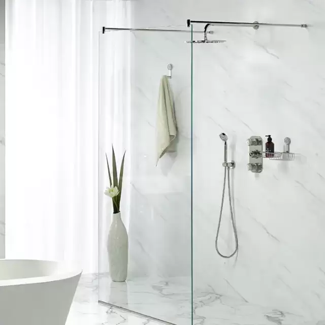 THG Hirondelles Platinum Stamped Душевой комплект: термостатический смеситель, ручной душ, верхний душ &Oslash;30см, держатель с подводом воды и шланг 1500 мм, цвет: Polished nickel