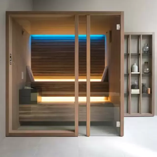 Effegibi Yoku S Glass Био-Сауна 174x170х214см, угловая DX, цвет: термообработанная древесина