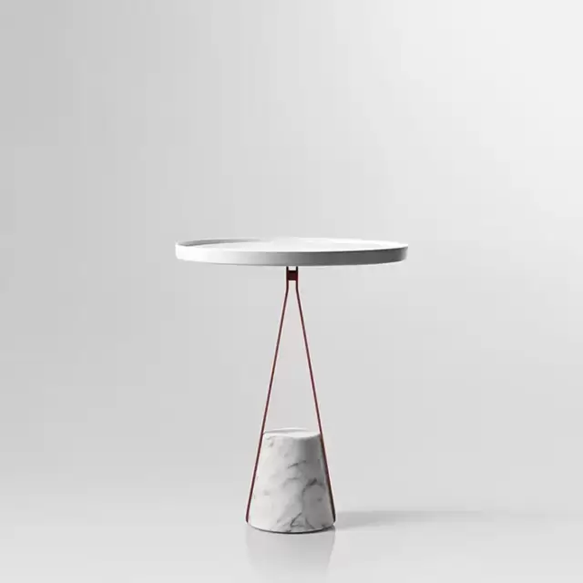 Antonio Lupi Halo Столик напольный &Oslash;40х48см., база из мрамора Carrara satinato, столешница белая из Flumood, структура Veneziano goffrato
