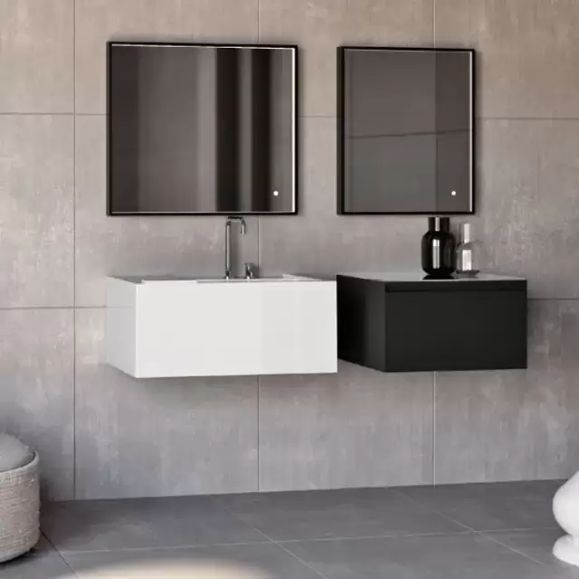 Kerasan Kanaal Тумба подвесная 60х46.5см, с 1 ящиком, стеклянная столешница, цвет: черный матовый