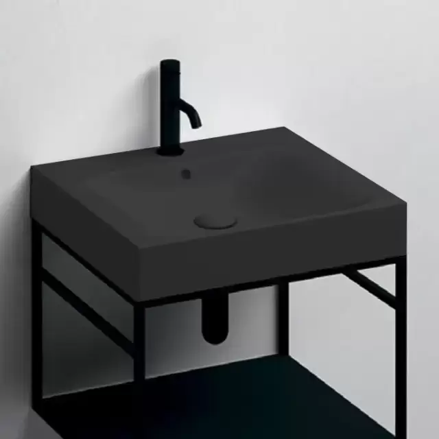 Kerasan Cento Раковина 60х45см, с 1 отв., с переливом, цвет: черный матовый