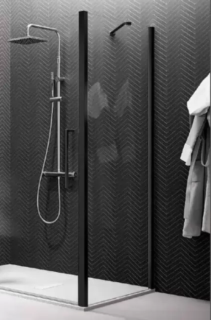 NOVELLINI YOUNG Боковая стенка 890-910х2000 мм., для установки с дверью, профиль черный матовый, стекло прозрачное