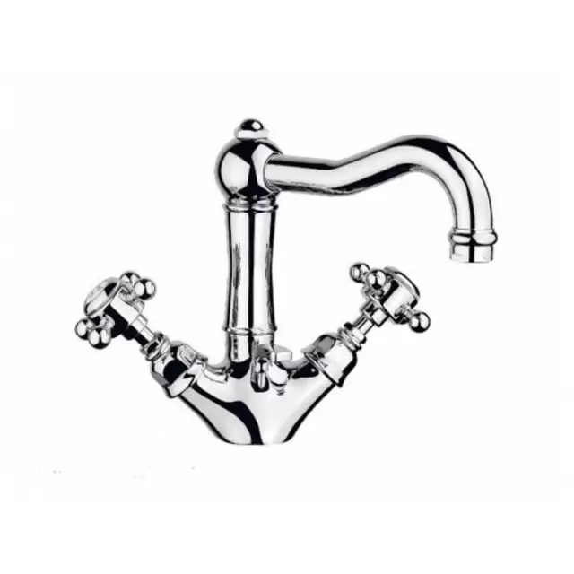 Nicolazzi Half Dome Смеситель для раковины с 2мя ручками, на 1 отв., с донным клапаном, излив 165мм, цвет: хром