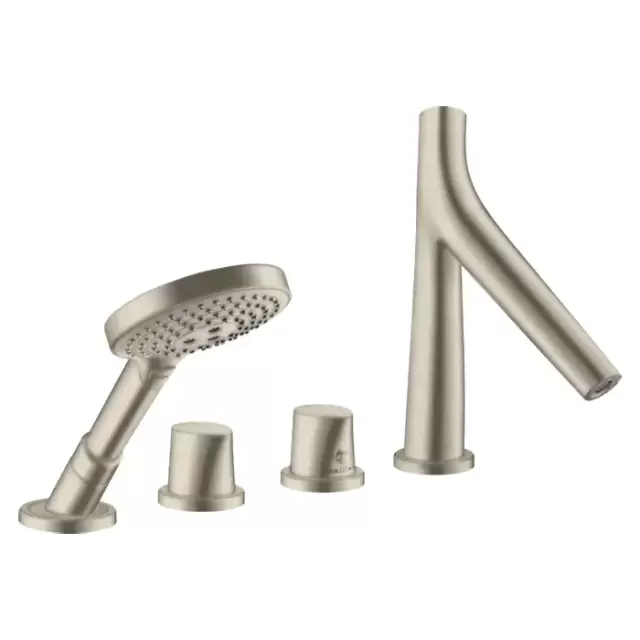 Axor Starck Organic Смеситель на борт ванны, на 4 отв., с ручным душем, цвет: шлифованный никель