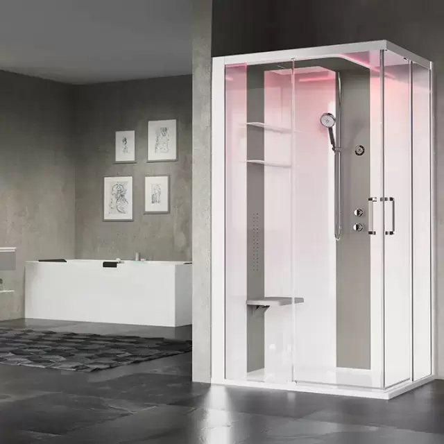 Novellini Skill A Душевая кабина 120х90х217.5cмм., Sx, Essential, поддон 12.5см., с термостатическим смесителем, стекло, цвет: белый глянц/Light grey