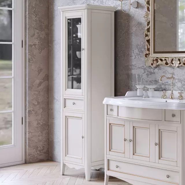 TW Veronica, Колонна 50.2/45x40/37.4 x h172см, 1выдв.ящик, 2 распашные дверки, доводчики Blum (петли слева-SX), напольная, цвет: VINTAGE, ручки: Riflesso бронза