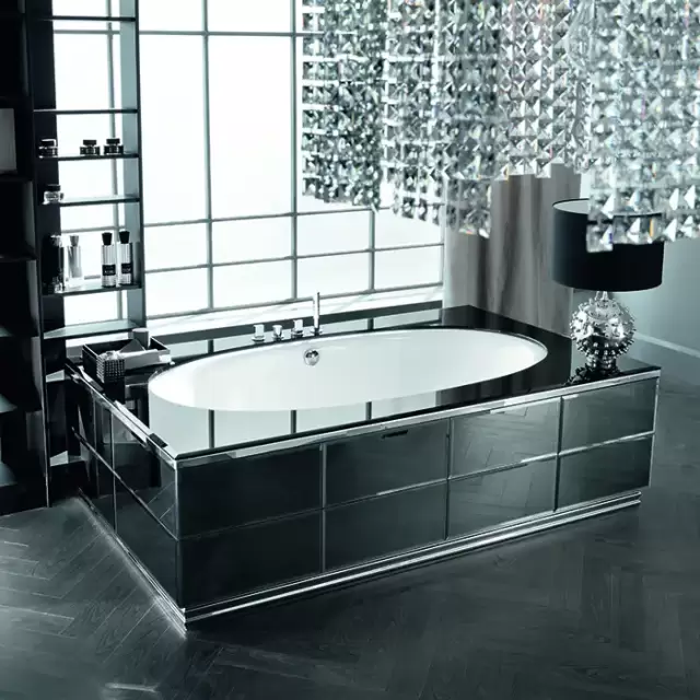 VITAGE milldue edition Ванна 190х100см, стальная, подача воды из водослива, в комплекте с сифоном, основанием и зеркальным топом, отдельностоящая, цвет: белый/Fum&egrave;