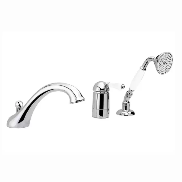 Nicolazzi P.m. Blanc Смеситель на борт ванны на 3 отверстия, с изливом 246мм и ручным душем, ручки белая керамика, цвет: хром