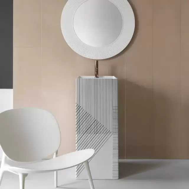 Laufen Kartell Раковина 37.5х43.5х90 см, 1 отв., напольная, без перелива, цвет: белый с черными линиями