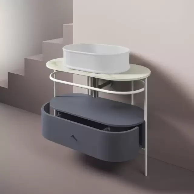 Artceram Flair 4.0 Консоль металлическая с раковиной 95x48хh75см., напольная, с выдвижным ящиком и мраморной столешницей, цвет: белый матовый