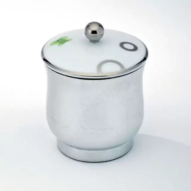 THG CAPUCINE VERT DECOR PLATINE Китайская лакированная коробка с белой керамической крышкой &Oslash;94 мм., small size, декор платина/зеленый, цвет: белый