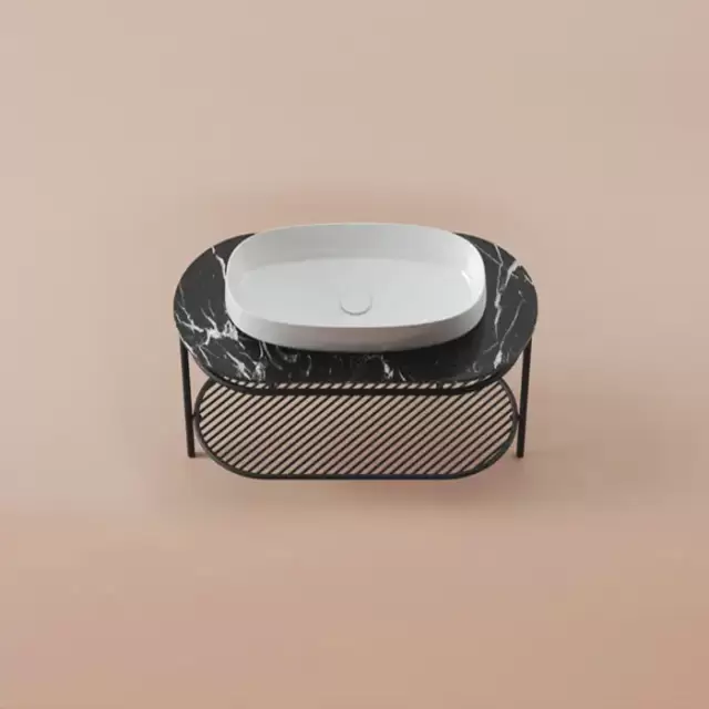 Artceram Flair 4.0 Консоль металлическая с раковиной 95x48хh75см., напольная, с полочкой и мраморной столешницей, цвет: черный матовый/белый