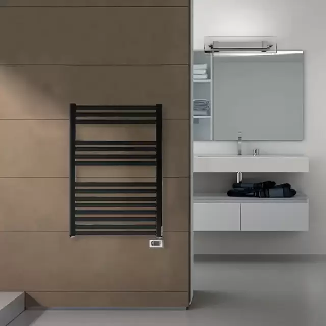 Irsap Ares Полотенцесушитель электр. 58x81.8x3см (15 трубок-2 пром), мощность:400 ватт,с электр/термостатом, провод: 120см, цвет: черный матовый